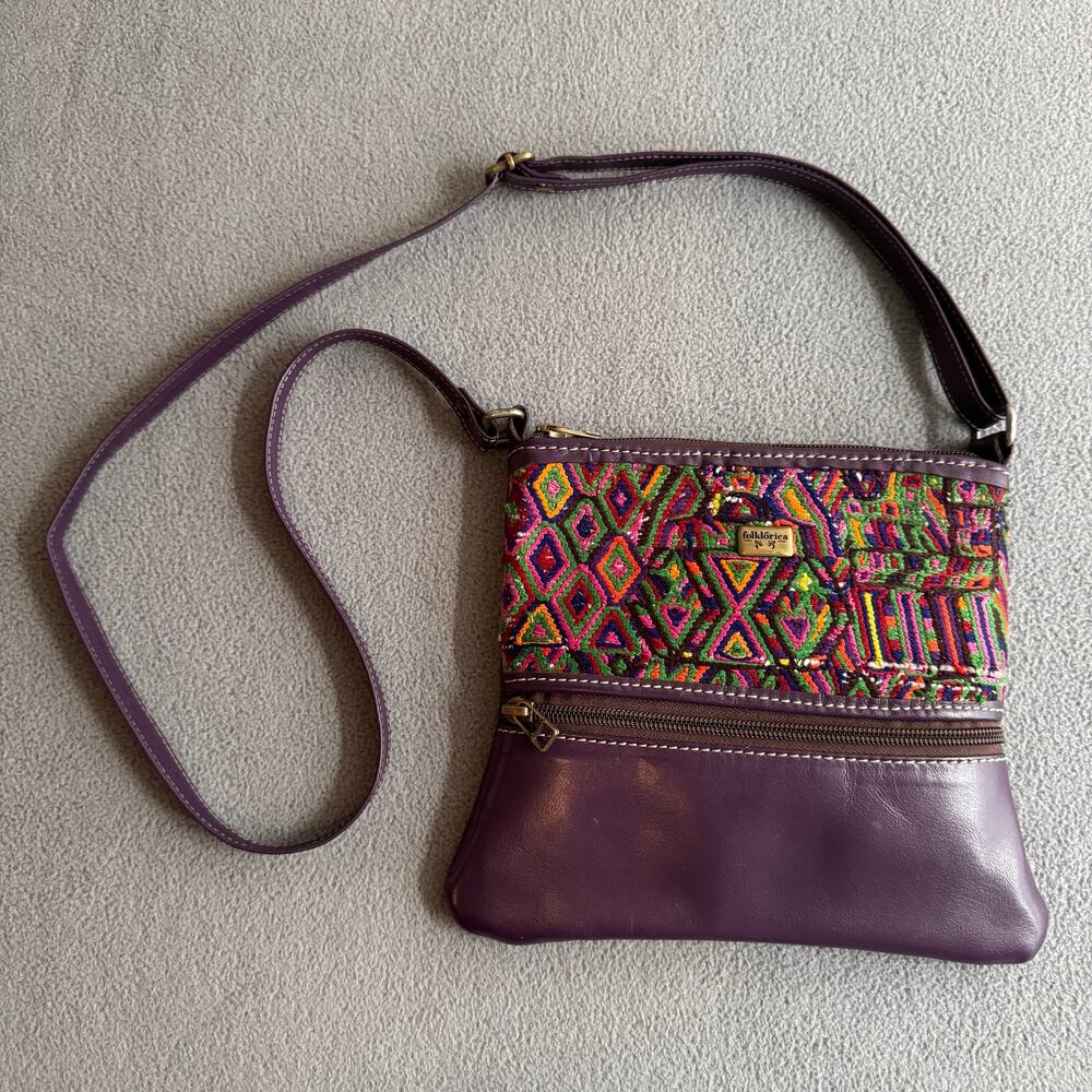 Folklorica Crossbody Purse Bag Zipper Closure Bohemian Festival Purple‎
